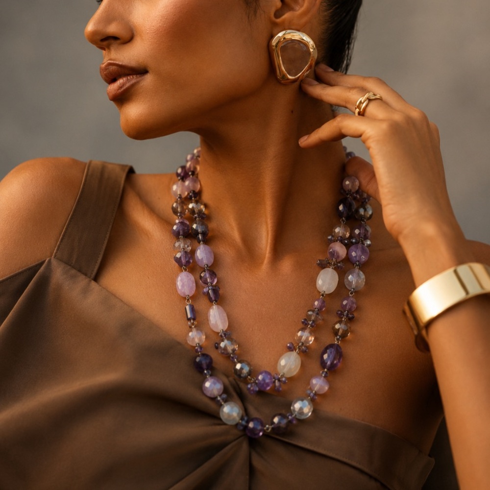 ✨🆕✨Chico’s Long Stranded Lavender and Cream Beaded Necklace